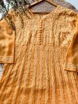 Resham Chikankari Hand Embroidered Women's Yog Anarkali Kurta  - Light Orange