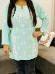 Mint Ayat Chikankari Handwork Women's Modal Short Kurta