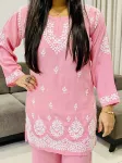 Rayon Chikankari Handwork Women's Co-ord Set  - Rose Pink