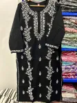 Black Ahana Cotton Chikankari Women's Solid Long Kurta