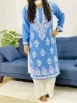 Powder Blue Alba Modal Chikankari Solid Women's Long Kurta