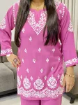 Rayon Chikankari Handwork Women's Co-ord Set  - Dark Pink