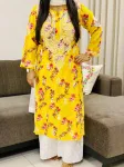 Yellow Dvita Mulmul Chikankari Hand Embroidered Floral Women's Long Kurta