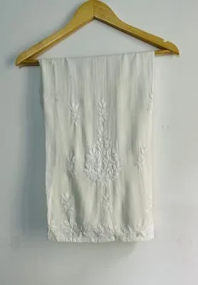 Rayon Chikankari Hand Embroidered Womene's White Palazzo  - White