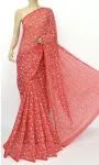 Red Hansa Tapchi Chikankari Hand Embroidered Women's Saree