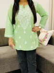 Cotton Chikankari Hand Embroidered Solid Women's Short Kurta  - Pista