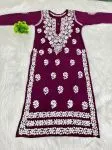Wine Bela Premium Modal Chikankari Hand Embroidered Solid Women's Long Kurta