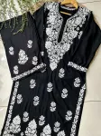 Rayon Chikankari Handwork women kurta palazzo set  - Black