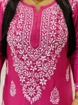 Premium Modal Chikankari Hand Embroidered Solid Women's Long Kurta  - Dark Pink