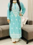 Rama Bela Premium Modal Chikankari Hand Embroidered Solid Women's Long Kurta