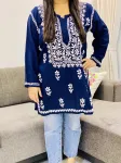 Navy Blue isha Rayon Chikankari Handwork Solid Women's Short Kurta