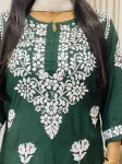 Premium Modal Chikankari Hand Embroidered Women's Long Solid Kurta  - Bottle Green