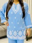 Rayon Chikankari Handwork Women's Co-ord Set  - Powder Blue