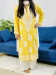 Yellow Jannat Modal Chikankari Solid Women's Long Kurta