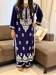 Navy Blue Sangriya Rayon Chikankari Handwork women kurta palazzo set