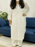 White Nirmal Premium Modal Chikankari Solid Women's Long Kurta