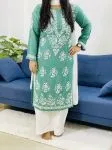 Army Green Alba Modal Chikankari Solid Women's Long Kurta