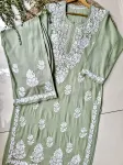 Rayon Chikankari Handwork women kurta palazzo set  - English Green