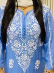 Premium Modal Chikankari Hand Embroidered Women's Solid Long Kurta  - Powder Blue