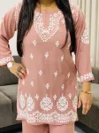 Rayon Chikankari Handwork Women's Co-ord Set  - Rosy Brown