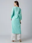 Cotton Chikankari Hand Embroidered Women's Floral Long Kurta  - Aqua