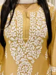 3D Chikankari Hand Embroidery Design Rayon Womens Kurta  - Fawn