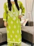 mahendi Ritika Rayon Chikankari Hand Embroidered Solid Women's Long Kurta Palazzo Set