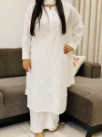 White Aanvi Cotton Chikankari Women's Solid Long Kurta