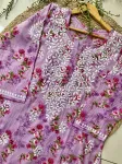Mulmul Chikankari Hand Embroidered Floral Women's Long Kurta  - Lilac