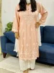 Peach Light Rosa Modal Chikankari Solid Women's Long Kurta