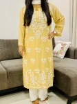 Beige Fanah Premium Modal Chikankari Hand Embroidered Solid Women's Long Kurta