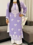 Premium Modal Chikankari Hand Embroidered Women's Long Solid Kurta  - Lavender