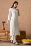Rayon Ombre Shade Chikankari Hand Embroidered Women's Straight Kurta  - White