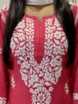 3D Chikankari Hand Embroidery Design Rayon Womens Kurta  - Tomato Pink