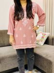 Onion Pink Anisha Rayon Chikankari Handwork Women's Solid Short Kurta