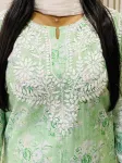 Mulmul Chikankari Hand Embroidered Floral Women's co-ord set  - Pista