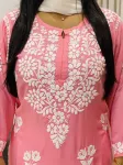 Premium Modal Chikankari Hand Embroidered Women's Long Solid Kurta  - Peach