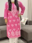 Pink Fanah Premium Modal Chikankari Hand Embroidered Solid Women's Long Kurta