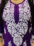 3D Chikankari Hand Embroidery Design Rayon Womens Kurta  - Purple