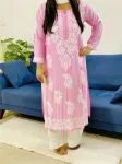 Pink Jannat Modal Chikankari Solid Women's Long Kurta