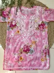 Mulmul Chikankari Hand Embroidered Women's Floral Short kurta  - Baby Pink
