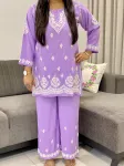 Lavender Trisha Rayon Chikankari Handwork Women's Co-ord Set