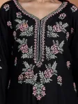Rayon Chikankari Hand Embroidered Women's Long Kurta  - Black