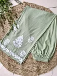 Rayon Chikankari Handwork women kurta palazzo set  - English Green