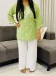 Rayon Chikankari Hand Embroidered Solid Women's Short Top  - Pista