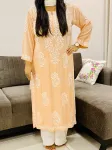 Light Peach Kaira Modal Chikankari Hand Embroidered Women's Long Kurta