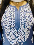 3D Chikankari Hand Embroidery Design Rayon Womens Kurta  - Charcoal