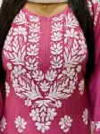 Premium Modal Chikankari Hand Embroidered Women's Solid Kurti  - Dark Pink