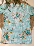 Mulmul Chikankari Hand Embroidered Women's Floral Short kurta  - Mint Blue