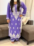 Lavender Sangriya Rayon Chikankari Handwork women kurta palazzo set
